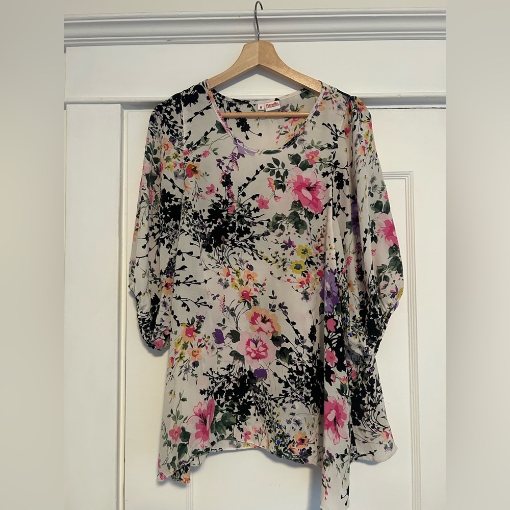 Tianello Floral Washable Silk Blouse, Size M